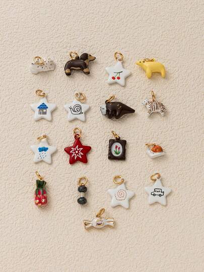 1pc Summer Cartoon Painted Pendant, Minimalist Cute Style, Enamel Drip Craft, 14k Gold Plated, Copper Material, Suitable For DIY Jewelry Making Accessories, Such As Bracelets, Anklets, Necklaces, Body Chains, Etc.