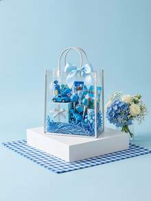 5pcs/10pcs 5.90 X 5.1 Inch Reusable Clear Plastic Gift Bags With Blue Ribbon Bow, Suitable For Wedding, Birthday Party, Baby Shower, Graduation Party - Multicolor - View 5