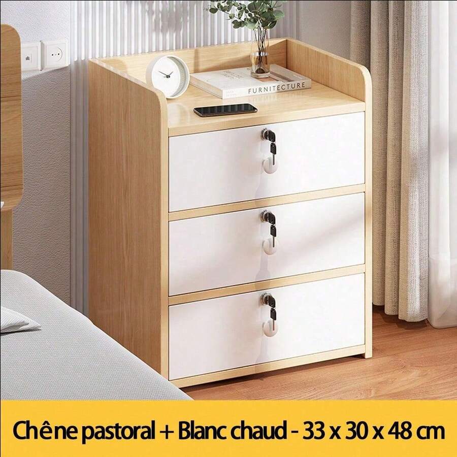 FENGSUN Guía Definitiva de Cajoneras | Cerradura de . Diseño Estiloso . Experto en Organización - Roble Pastoral + Blanco Cálido - 33*30*48CM - Ver 1
