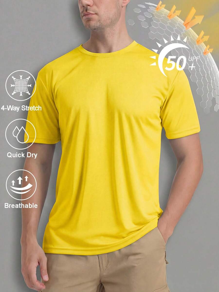 Cavva Men's UPF 50+ Sun Protection Short Sleeve T-Shirt Quick Dry Breathable Rash Vest Tee For Outdoor - Amarillo - Ver 1