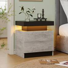 Night Stand Set 2 LED Bedside Table With Wood 2 Drawers Modern End Side Table For Bedroom - Black and Gray - View 4