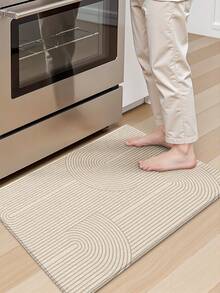 DAJIANG 1pc Geometric Line Minimalist Beige Long Kitchen Mat, Suitable For Bathroom, Kitchen, Outdoor, Indoor, Hallway, Bedroom, Living Room, Machine Washable, Easy To Clean, Anti-Slip Bottom, Applicable For Bedroom Decor, Japanese & Nordic Style Decor, Bathroom Decor, Outdoor Decor - Interlaced Loops - View 5