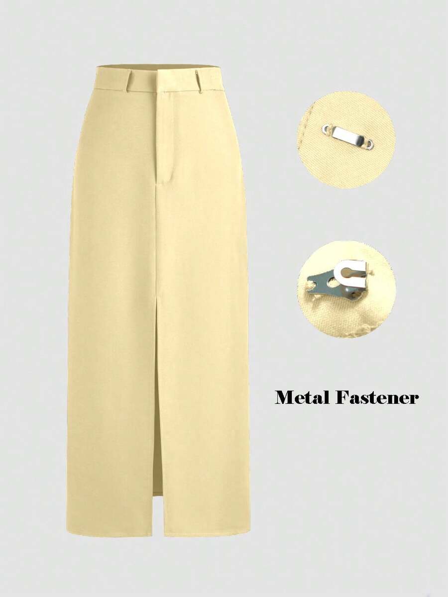 Elegant Casual Solid Color High Slit Skirt - Light Yellow - View 1