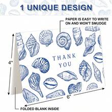 Bộ 1/3/5 thiệp cảm ơn chủ đề biển với hình vỏ sò xanh, kèm theo nhãn dán phong bì và thiệp trắng, thích hợp cho các dịp như tiệc bãi biển, sinh nhật, đám cưới bên bờ biển, tiệc mùa hè và nhiều sự kiện nghỉ dưỡng khác. - A - Xem 3