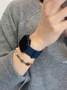 Huastonband 1入編織彈性尼龍髮圈 透氣舒適運動髮帶 女款 適用於Apple Watch 38/40/41mm、42/44/45/46/49mm 配件 Ultra3/2/1/Se/S11/S10/S9/S8/S7/S6/S5/S4/S3/S2/S1 適合戶外運動健身 青年時尚男女 夏季海灘配件 假期禮物 - 深藍色 - 查看 6