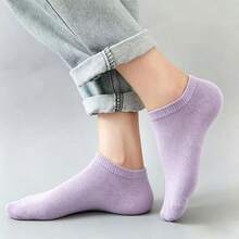 5双紫色低帮夏季男士透气船袜旅行度假必备薄棉袜隐形袜 - 紫色 - 查看 4