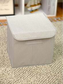 Striped Lid Organizer And Storage Box 30x30x30 - Grey - View 9
