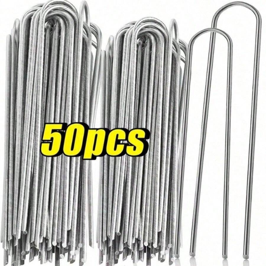 U-Shaped Garden Nails, Heavy-Duty Fence Posts, Lawn Pegs, Galvanized Landscape Spikes For Securing Lawn Barriers And Fences - Multicolor - View 1