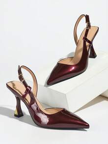 Giày sandal cao gót nữ thanh lịch, giày cao gót mũi nhọn màu đỏ tía bóng, giày cao gót hở gót thời trang, giày dự tiệc/dự tiệc/lễ phục/trang trọng gợi cảm, giày cao gót màu đỏ tía, giày cao gót tốt nghiệp/phù hợp với váy. - Màu Đỏ Sâu - Xem 5