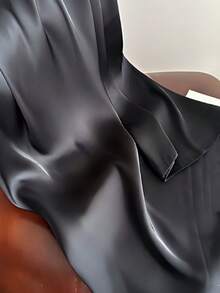 New Silk Satin Pure Black Shawl Scarf 1pc - Black - View 2