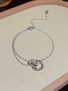 3 / 1 Piece New High-Quality Roman Numeral Zirconia Stainless Steel Women's Bracelet, Bangle, Women's Jewelry Set, Women's Accessory Set, Women's Bracelet Set, Suitable For Girls' Slender Wrists, Stackable, Lightweight And Luxurious, Uniquely Delicate, Adorned With Rhinestones, Fashionable Design, Versatile Colors, Durable, Fade-Resistant, A Perfect Choice For Daily Wear By Women. - Silver - View 8