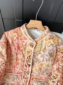 GMFP Women's Multi-Color Printed Quilted Long Sleeve Stand Collar Regular Jacket, Elegant Vintage Style, Commute & Casual, 2026 Autumn/Winter - Multicolor - View 6