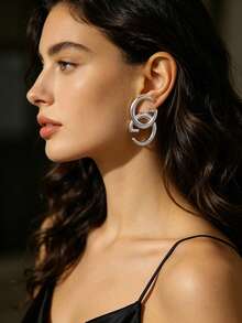 1 paire de boucles d'oreilles élégantes et à la mode avec lettre G, boucles d'oreilles vintage en alliage minimaliste polyvalentes pour le travail, les fêtes, le port quotidien, les vacances à la plage, cadeau pour les amis, la famille, les couples, les femmes, design de bijoux original - Argent - Voir 4