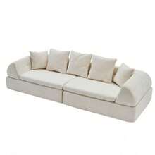 2-Piece Cloud Modular Sectional Sofa & Set Of 2 Round Nesting Coffee Tables, White/Creamy White Living Room Set, No Assembly Required - White - View 12