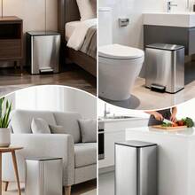 Papelera rectangular ahorradora de espacio – Acero inoxidable, 4.8 galones, tapa de cierre suave, cubo interior extraíble, para baño, cocina, dormitorio, oficina, color plateado. - acero inoxidable - Ver 8