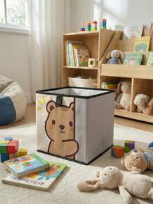 1 pieza Caja de almacenamiento plegable de gran capacidad, cesta de almacenamiento abierta con estampado de oso de dibujos animados, diseño de cajón multifuncional, ahorro de espacio para el hogar, dormitorio, guardería, almacenamiento debajo de la cama - Multicolor - Ver 3