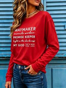 Women I Sought Lord Religious Long Sleeve Tee, Bold Inspirational Verse Print Soft Breathable Casual Faith Top Ideal Christian Gift Daily Wear - 紅色4 - 查看 3