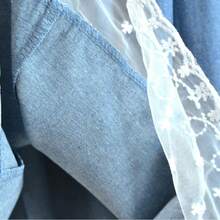 LuminousWealth Spring/Summer New Lace Trim Denim Effect Skirt - Blue - View 10