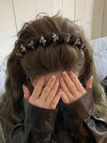 1 chiếc băng đô cài tóc đính pha lê đen trắng sang trọng, thời trang và thanh lịch, thích hợp cho việc đi làm, kiểu dáng cao cấp. - Nhiều màu - Xem 2