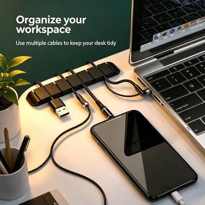 1个线缆整理器，多槽设计，适用于办公室、家庭、鼠标线、手机充电线、桌面整理，硅胶材质收纳盒