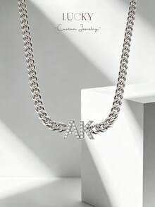 Customized Zirconia Name Necklace, Cuban Chain, Personalized Letter Necklace, Stainless Steel Nameplate Jewelry Gift For Women - Full Diamond Necklace - View 5