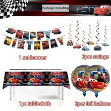 Cars 生日派對裝飾 Lightning M-Queen 桌布 生日快樂橫幅套裝 賽車派對用品 - 多色 - 查看 3