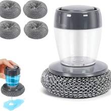 Comfort Grip Soap Dispensing Kitchen Scrub With8 Cleaning Balls, Soap Dispensing Dish Brush, Replaceable Cleaning Brush, For Cleaning Dishes, Pots, Pans & Sinks (1pcs) Brand: Generic - 8Pcs - 查看 7