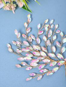 Elegant Gold Crystal Leaf Handmade Bridal Hair Comb, Leaf-Shaped Hair Accessory For Bride, Bridesmaid, Wedding, Prom, Formal Events,Festival,Party - Color - View 6