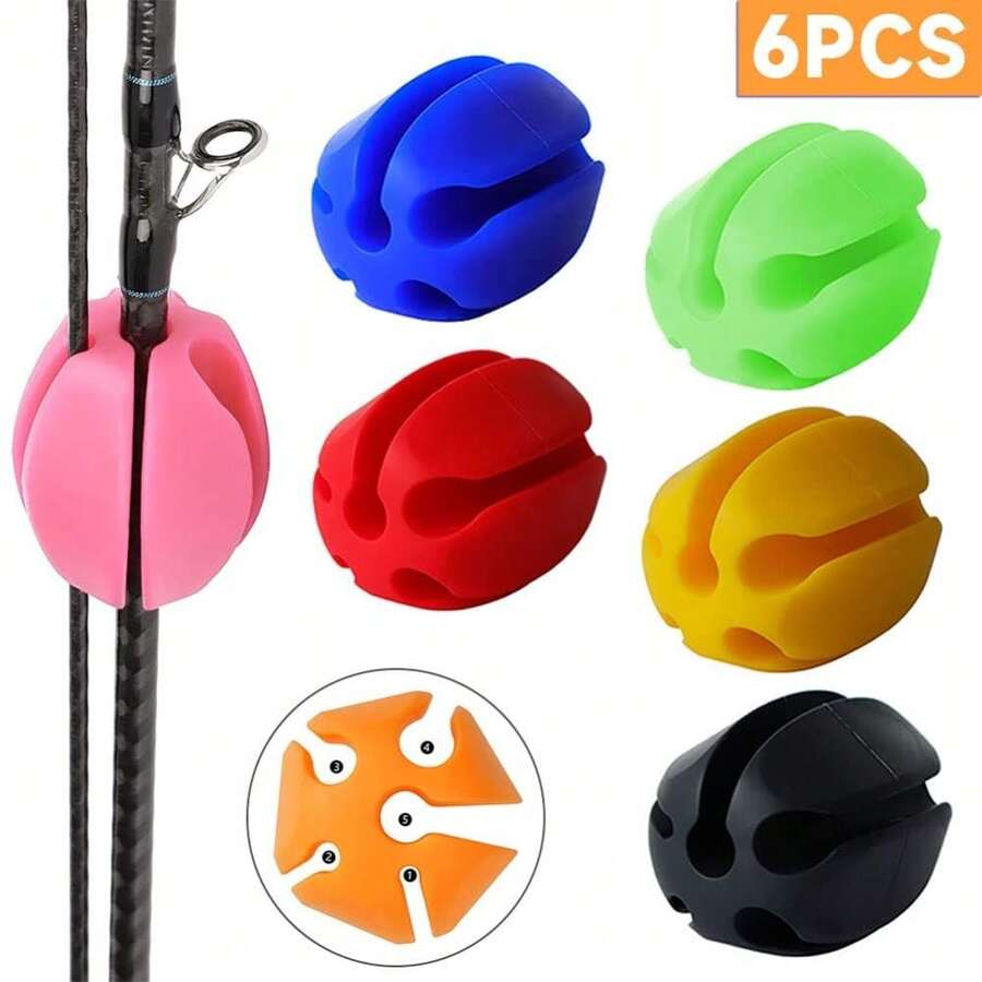 Correas de silicona seguras de 5 orificios para sujetar cañas de pescar - Paquete de 6 clips para cañas para montaje en vehículos, pesca con mosca y organización de cañas - Accesorios de pesca durader - Color aleatorio - Ver 1