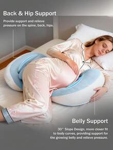 Ergonomic U-Shaped Pregnancy Pillow - Side Sleeper Maternity Support Cushion With Lumbar Protection, Provides Comfort For Abdomen And Back - Baby Blue - View 7