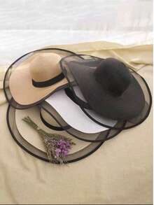 1顶大檐遮脸帽 优雅欧根纱渔夫帽 女款夏季薄款遮阳防晒草帽 万圣节、海滩、度假 - 帽子 - 查看 9