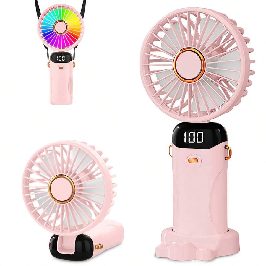Portable Handheld Electric Fan With LED Display, USB Rechargeable Personal Travel Fan, 6-Speed Adjustment, Phone Holder, Suitable For Office, Bedroom, Camping, School And More - Handheld - View 1