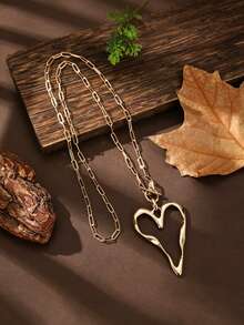 ZHIXUN 1 buah Kalung Liontin Berbentuk Hati dengan Desain Geometris Berongga Sederhana dan Berlebihan, Cocok untuk Keserbagunaan Sehari-hari, Perhiasan Kalung, Hadiah untuk Teman - kalung - View 1