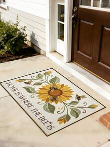 1pc Absorbent Soft Skin-Friendly Carpet, Sunflower & Bee Pattern Entrance Mat, Popular Spring/Summer Decorative Rug, Doormat, Small Carpet, Welcome Mat, Carpet, Mat, Outdoor Doormat, Kitchen Rug, Home Decor, Front Door Mat, Area Small Rug, Outdoor Mat, Home Decor, Area Rug, Garden Carpet, Washable Rug - Multicolor - View 4