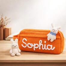 1pc Customized Name Corduroy Pencil Case, Personalized Colorful Pencil Box, Large Capacity, Children School Supplies Pencil Pouch, Customized Learning Gift, Back To School Season, Children Birthday Gift, Perfect Gift - Multicolor - View 4