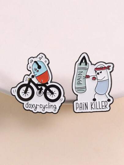 2pcs Creative Funny Medical Personified Capsule Enamel Brooch, Interesting Cycling And Boxing Capsule Pins, Fashion Accessories, Gifts For Friends