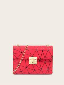 1pc Women's Geometric Rhombus Chain Small Square Bag, Metal Lock Shoulder Crossbody Bag, Fashionable Minimalist Style, Suitable For Work And Casual Occasions, Great Gift - Geometric Rhombus - View 9