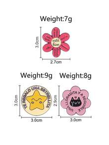 3pcs Inspirational Spanish Enamel Brooch Set, Motivational Flower & Star Pattern Badges, Fashion Accessories, Gift For Friends - Multicolor - View 3