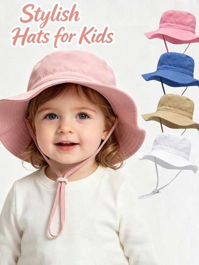 Kids Fishing Hat, Summer Children Sun Hat, Solid Color Sun Protection Beach Hat
