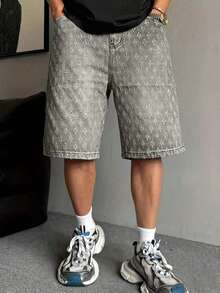 Men's Fashionable Crochet Denim Shorts - Grey - View 4
