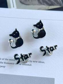 14 Stück schwarze Katze & Sternenhimmel herzförmige Cut Out Schuh Charms, silberne abnehmbare DIY Dekorationslegierung Accessoires geeignet für Cut Out Clogs - Schwarz - Übersicht 9