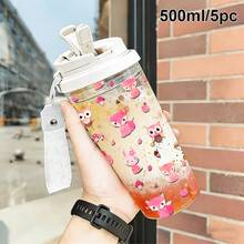 1個/5個 500ml 可愛粉色貓頭鷹造型塑膠杯，附吸管與掛繩，防漏冰咖啡杯圖案水壺，適合日常使用，也是學生與女孩的理想禮物，適合節日、生日及開學季的可愛迷人冰咖啡禮品 - 多色-貓頭鷹 - 查看 9