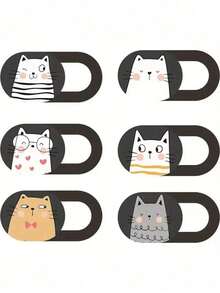 3pcs/6pcs Cartoon Cat Lens Privacy Sticker, Laptop Computer Mobile Phone Universal Camera Cover, Cute Anti-Peeping Sliding Cover, Anti-Hacker Spy Protection, Reusable No Trace, Student Office Essential Privacy Protection Accessory - Multicolor - View 2