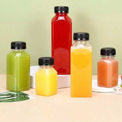 Chai nhựa vuông dùng một lần, nhiều kích cỡ, trong suốt, đựng trà sữa, nước ép trái cây, có nắp đậy.