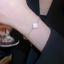 1pc Cherry Blossom -Leaf Clover Bracelet, Luxury Zirconia Sparkling Elegant Lady Style Accessory - Multicolor - View 2