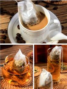 100个无纺布茶包，不含茶叶，带束口密封圈的抽绳茶过滤袋，香料茶包，一次性绳封茶包，多用途厨房过滤袋，适用于茶叶、香料和精细织物，无纺布过滤袋，可用于茶叶、咖啡、香草和香料。 - 白色 - 查看 4