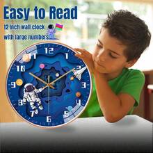 eloj De Pared Infantil Con Astronauta Espacial 9 pulgadas ideal para niños - azul real - Ver 4
