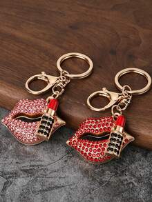 Rhinestone Lip Car Key Chain, Metal Cute Bag Charm Keyring Gift - Red - View 2