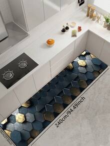 1pc Silica Gel Kitchen Mat, Modern Luxurious Hexagon (Honeycomb) Geometric Patchwork Pattern, With Varying Shades Of Blue-Gray And Charcoal Black Hexagons As Base, Accented By Distressed Gold Hexagons For A 3D Layered Visual Effect, Suitable For Minimalist High-End Kitchen Spaces. Luxurious And Fashionable Kitchen Mat, Cushioning And Anti-Fatigue - Multicolor - View 17