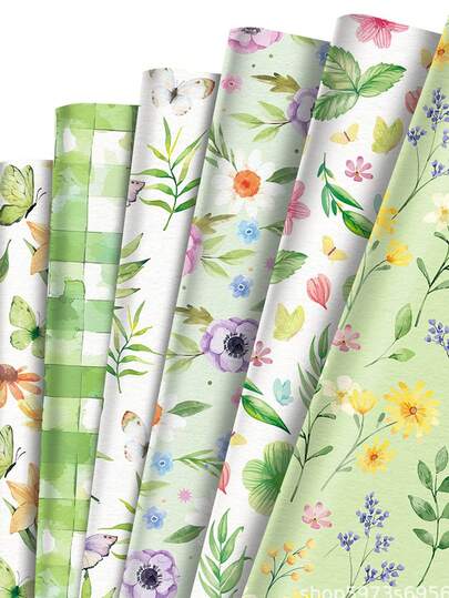 6pcs Green Floral Wrapping Paper, Gift Wrapping Paper, Suitable For Wedding, Graduation, Birthday, Theme Party, DIY Crafts, Floral Packaging And Party Gift Wrapping